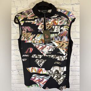 NWT Birdee Sport Black White Abstract Geo Golf Tennis Athletic Sleeveless Top M